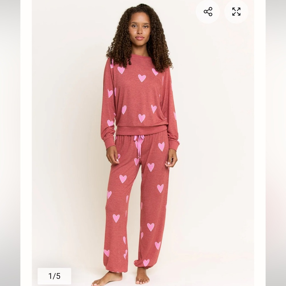 Honey dew Pink Heart Pajama Set